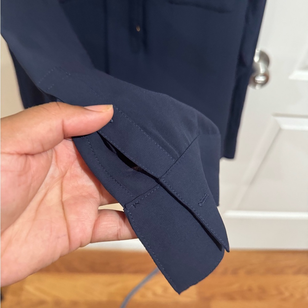 Express Women's Navy Blouse with Gold Zipper Details - Picture 13 of 13